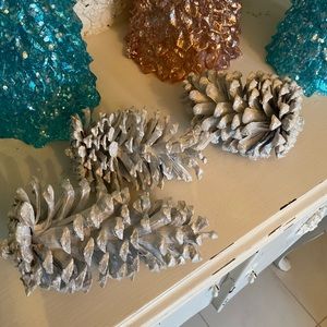Set of 6 Large Silver Pine Cones by Valerie